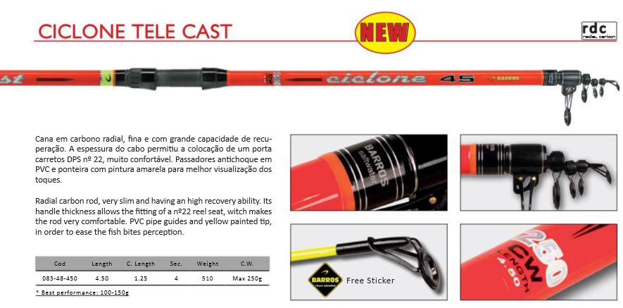 Cana Barros Ciclone T-Cast 450 - (4,50m | Ação Máx. 250g)