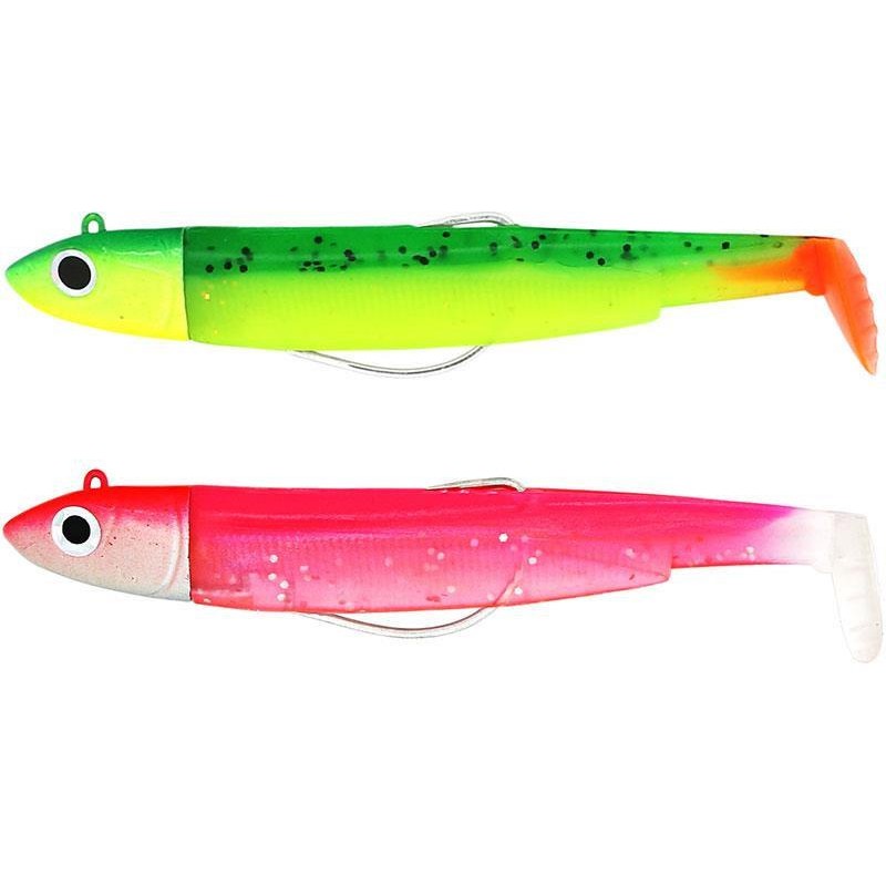 Vinil Fiiish - Black Minnow 90 (nº2) - Double Combo - Off Shore 10g - Vert/O. Rose Fluo